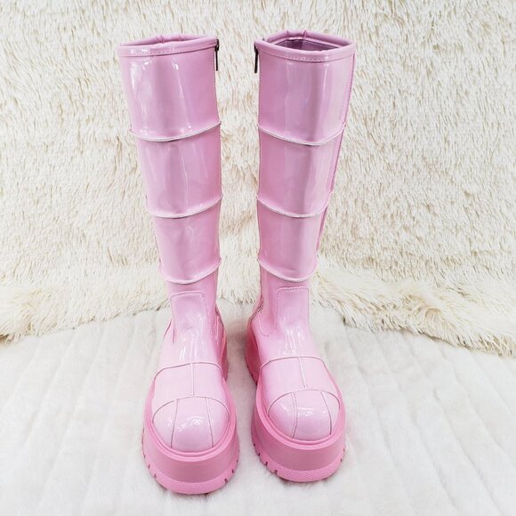Pink Patent Knee High Goth Punk Festival Boots - Picture 10 of 13